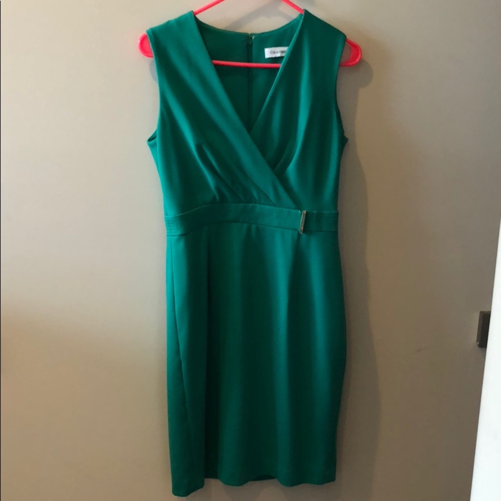 Emerald green vneck (faux wrap) dress